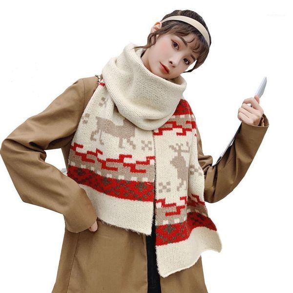 

scarves 2021 autumn and winter knitted warm all-match woolen scarf japanese shawl couple soft sister student christmas deer scarf1, Blue;gray