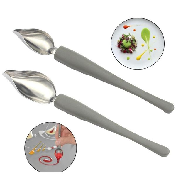 

chef decoration pencil anti-slip accessories draw tools stainless steel portable mini sauce painting coffee spoon kitchen home spoons