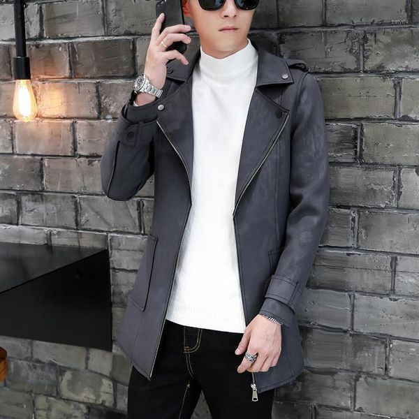 

autumn casual fashion gothic slim fit jacket business man long coat double breasted men trench coat windbreaker1, Tan;black