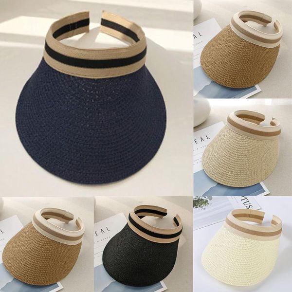 

women visor cap wide brim sunhats sunscreen anti uv hiking curved camping hats summer empty straw caps`1, Blue;gray
