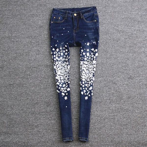

women's jeans plus size 25-30 2021 autumn fashion luxury women diamond skinny ankle length pencil, Blue
