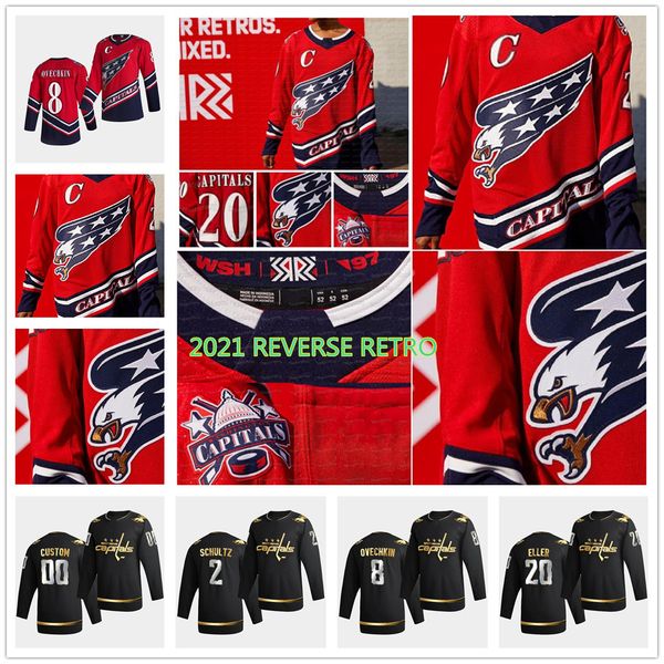 

alexander ovechkin washington capitals 2021 reverse retro jersey t. j. oshie van riemsdyk tom wilson evgeny kuznetsov justin schultz jersey, Black
