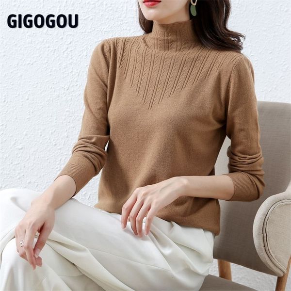 

gigogou women turtleneck sweater autumn winter long sleeve woman pullover sweaters chic female jumper knitted pull femme 201221, White;black
