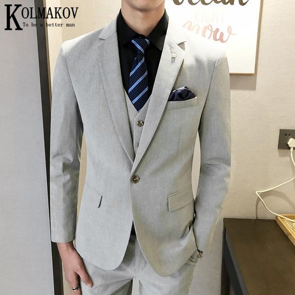 

kolmakov men's three-piece suit one button solid color suit formal dress for business career male size s-5xl, White;black