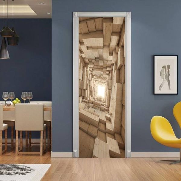 

meiji creative environmental protection 3d wooden square door renovation self adhive pvc stickers for bedroom wall