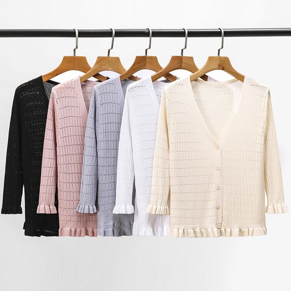 

ziamonga spring summer women knitted sweaters solid color female thin cardigan jumpers outerwear knitwear coats h1211, White;black