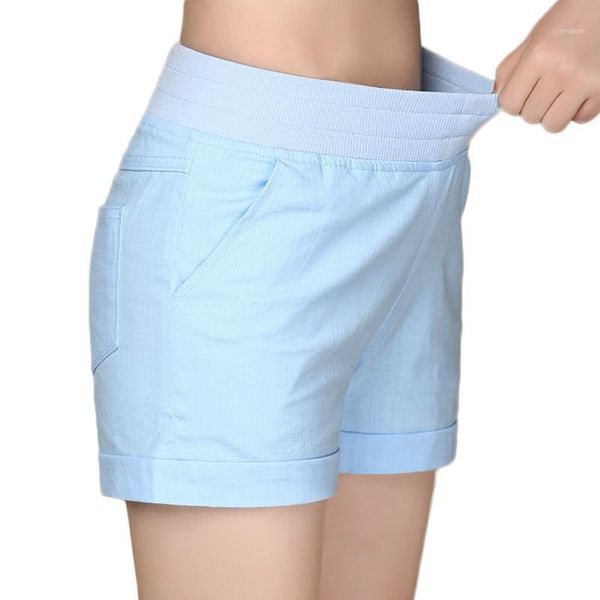 

2020 new summer korean female orange white high waist linen shorts women plus size elastic waist sweatpants casual shorts1, White;black