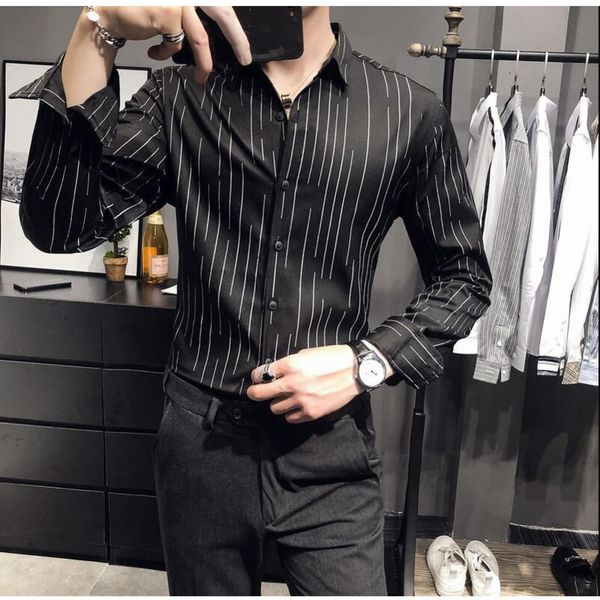 

2021 men's spring and winter new thin striped deal shirt fashion young clothes 6uud, White;black
