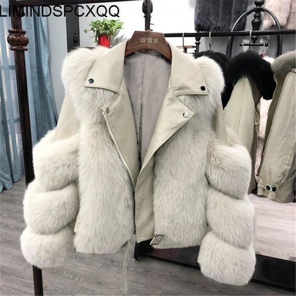 

luxury new women full leather high imitation fur grass coats female patchwork locomotive loose skinny warm jackets ladies1, Black