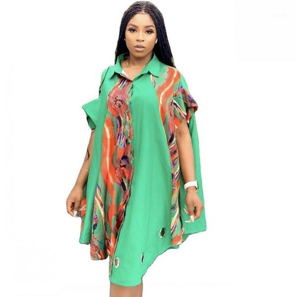 

fashion dashiki print african blouse dresses for women 2021 new irregular eyelet dress african clothing streetwear vestido green1, Red