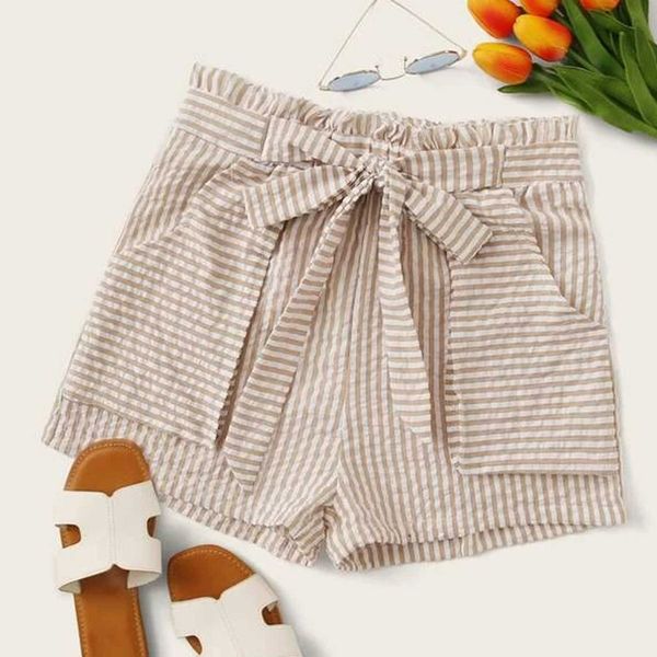 

women's striped casual large shorts, White;black