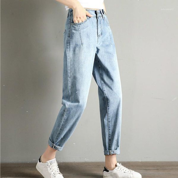 

women's jeans fashion high waist women boyfriend harem pants blue slim ankle length trousers loose female pockets pencil1
