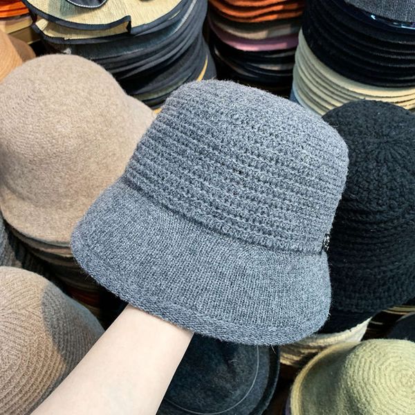 

versatile winter autumn and small basin warm wool fisherman's children's pure color foldable knitted hat, Blue;gray