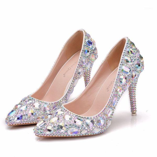 

women pumps wedding dress shoes pointed toe thin heels 9.5cm fashion delicate sweet rhinestone high heel shoes silver purple1, Black