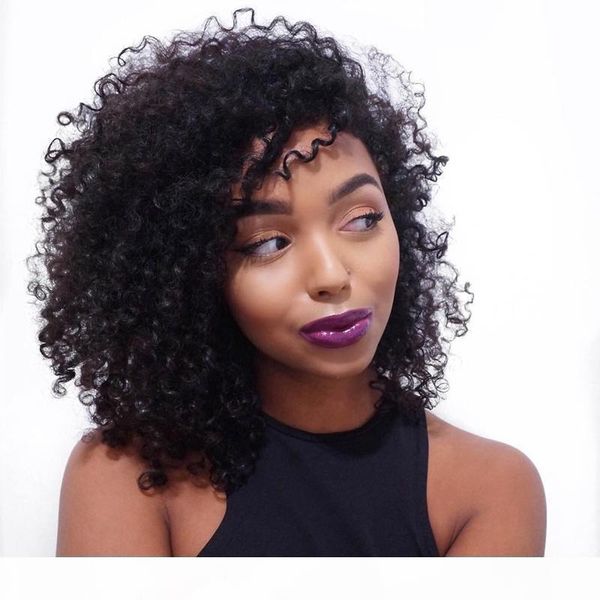 

short afro kinky curly full lace human hair wigs mongolian kinky curly hair lace front wig short bob, Black;brown