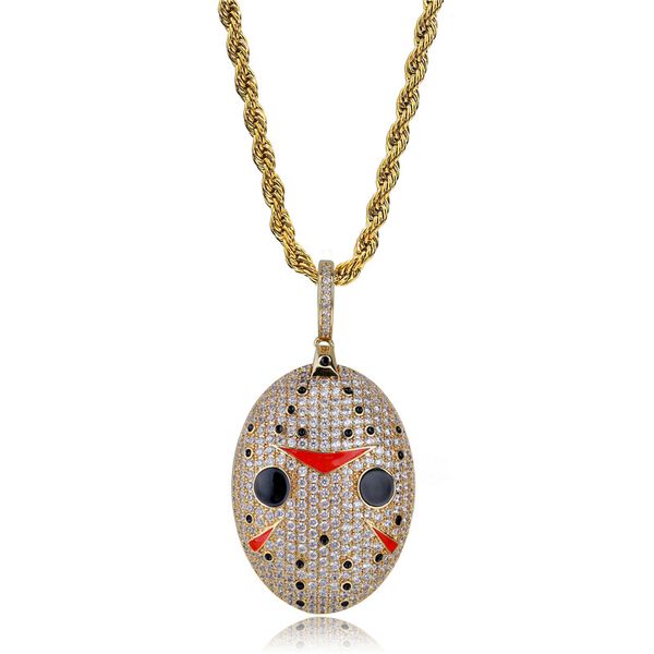 

wholesale hip hop mask pendant necklace steel rope chain gold silver color charm accessory jewel full cz paved bijoux dropshipping
