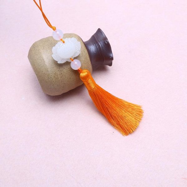 

2pcs white jade lotus tassel fringe diy garments materials key bag phone bookmark tassel pendant hand make embellissements craft h wmtjha