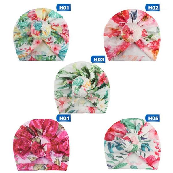 

2020 new cute newborn headgear cap kids children flower printed donut soft hat baby boys girls gift1, Yellow