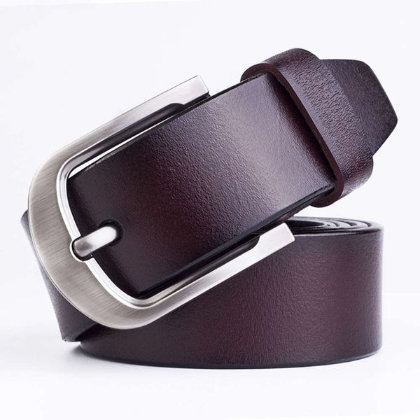 

leather genuine luxury designer for cow male pants suits chain solid metal business men vintage pin buckle belt, Black;brown