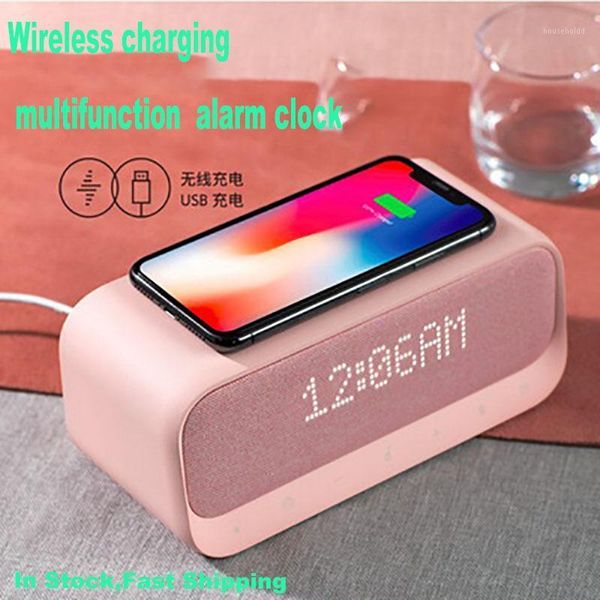 

wake up bluetooth speaker alarm clock stereo sound fm radio white noise qi wireless charger with charging for1