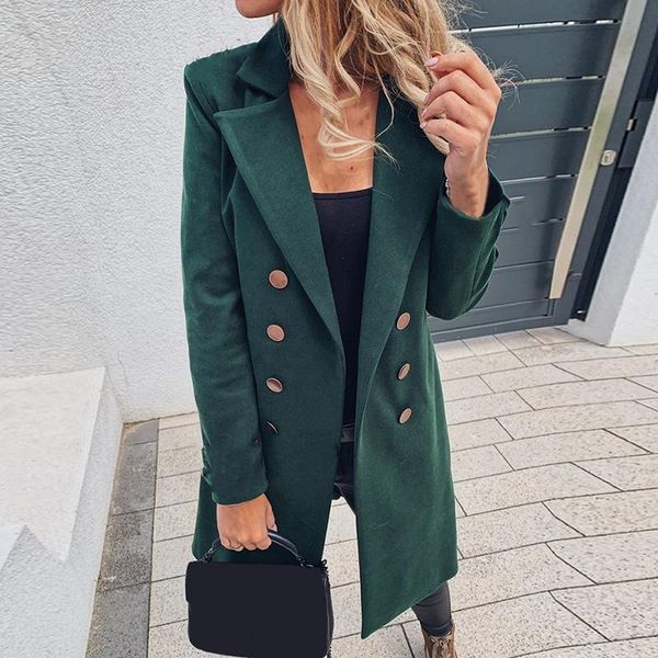 

autumn winter coat jacket women double breasted mid-long coat korean vintage temperament female plus size warm black blazer
