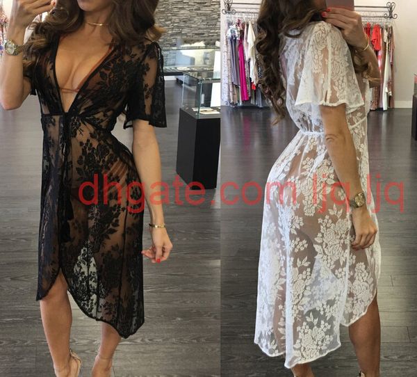 

women lace dresses perspective summer bath beach seaside wear swimwear hollow out party dress, Black;gray