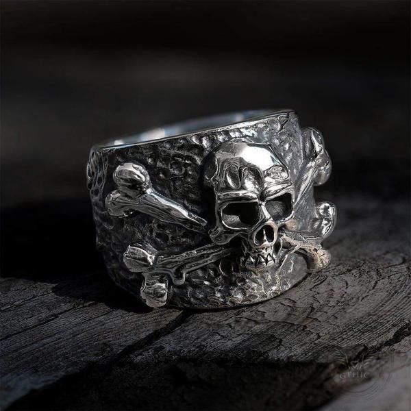 

halloween mens подарков vintage скрещенного череп кольцо из нержавеющей стали fine detail punk rock biker jewelry для людей finger анель osr, Bronze;silver