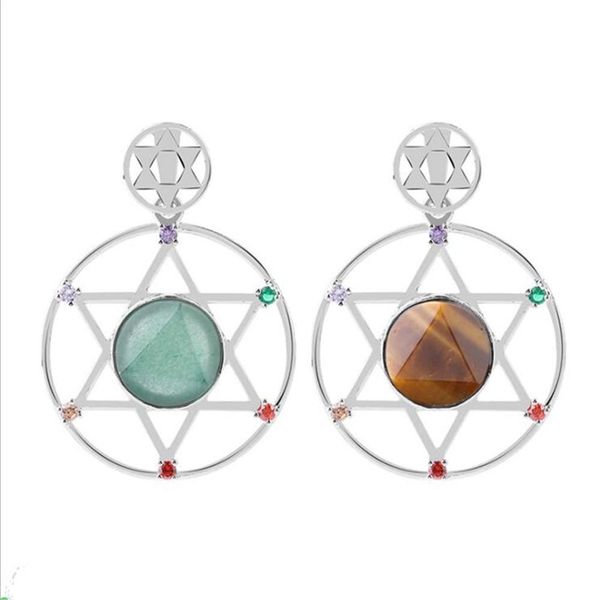 

wholesale 6pcs/lot faceted crystal stone round shape of david shield six-pointed star pendant necklace for men and women q1209, Bronze;silver