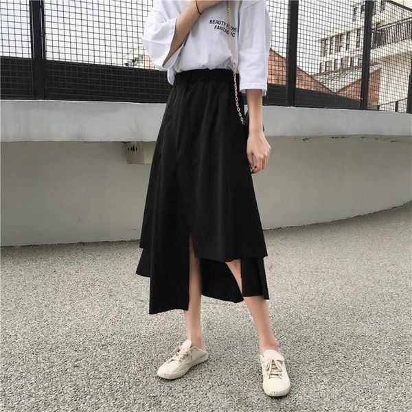 

skirts elastic high waist summer split asymmetric irregular black skirt women korean gothic slim plus size harajuku midi long punk1