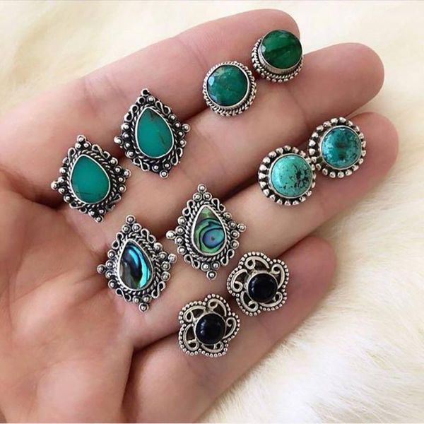 

dangle & chandelier 5 pcs jewelry turquoise bohemian style earrings ear stud, Silver