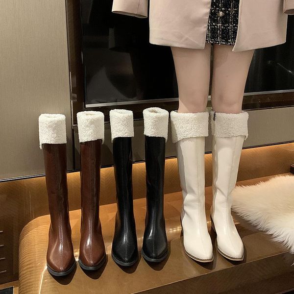 

soft leather women knee high boots motorcycle boots heels female autumn shoes elegant woman ladies 2020 winter, Black