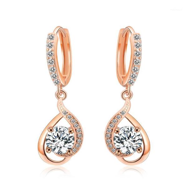 

dangle & chandelier double fair brand elegant cubic zirconia drop/dangle earrings rose gold color crystal fashion retro jewelry for women df, Silver