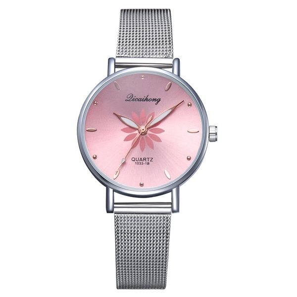 

women's daisy flowers watches luxury silver popular pink dial wristwatches mess ladies bracelet quartz clock fashion wrist watch bbykdl