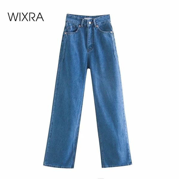 

wixra women denim pants casual bottoms cotton wide-leg jeans trousers autumn spring high waist long pants lj201125, Black;white