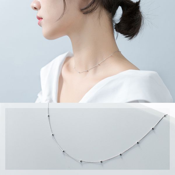 

china genuine 925 sterling silver necklace women round bead chain gold choker necklaces clavicle silver 925 jewelry bridal birthday gifts, Golden;silver