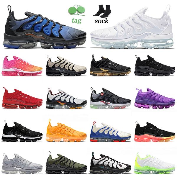 

authentic new running shoes tn plus tuned mens women sneakers triple white knicks vibes light bone summer sunset griffey cool grey metallic, White;red