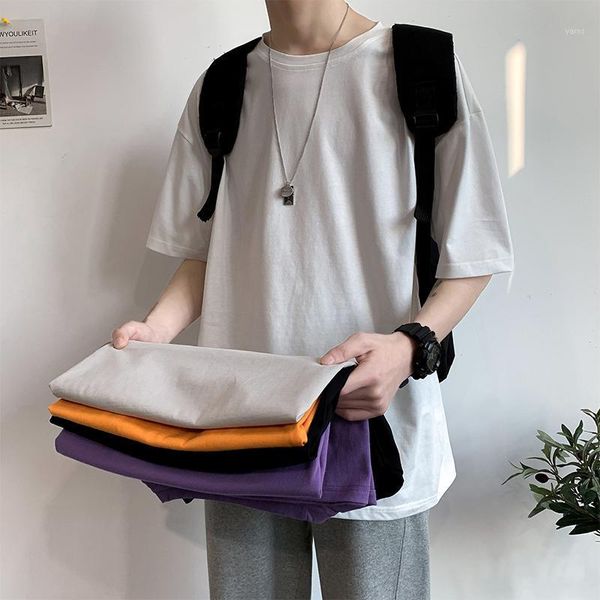 

summer t-shirts men tees plus size male tshirt short sleeve plain solid cotton korean janpanes fitted oversize tee shirts1, White;black