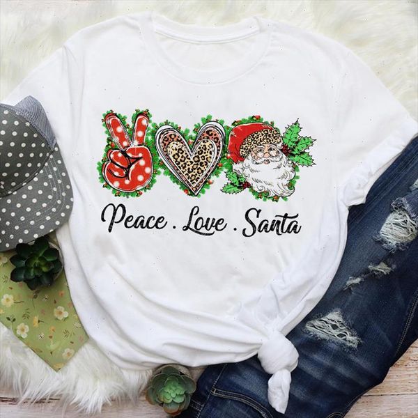 

women cartoon leopard santa claus holiday fashion merry christmas graphic tees clothes print lady female t shirt t shirt, White