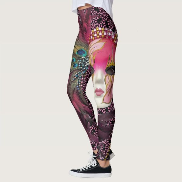 

sportswear women fitness workout fashion colorful peacock mask leggings digital printed push up women red elastic legging, Black