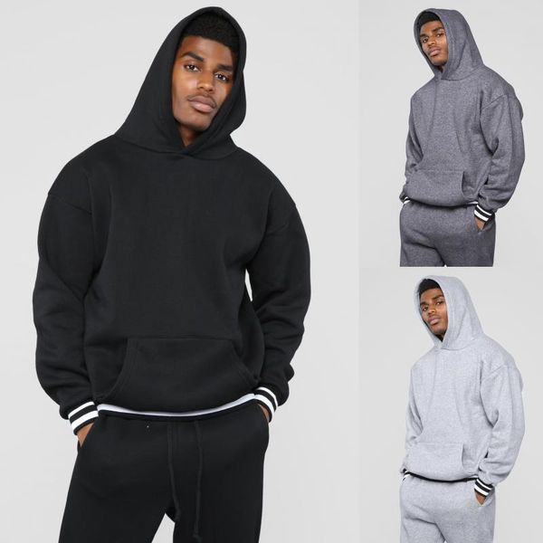

new style men's outdoor sports leisure color contrast pullover hooded sweater for men 3924, Gray
