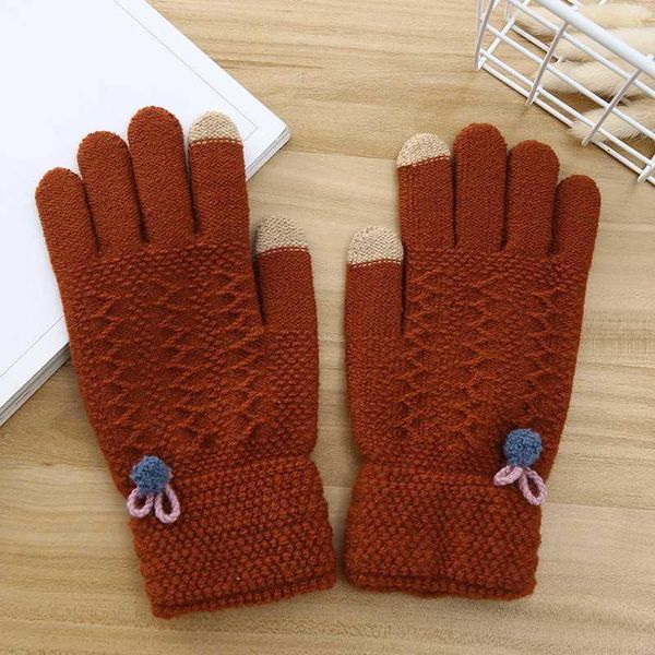 

five fingers gloves women touch screen knitted winter plus full finger mittens velvet thickening warm ladies1, Blue;gray