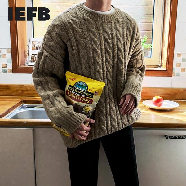 

men's sweaters iefb korean fashion knitted twist sweater warm autumn winter crew neck thickening loose big size kintwear for men 9y477, White;black