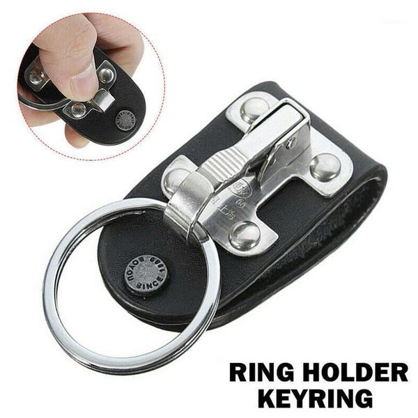 

new vintage pu leather stainless steel key chain detachable key ring holder clip keychain belt accessories car ring1, Silver