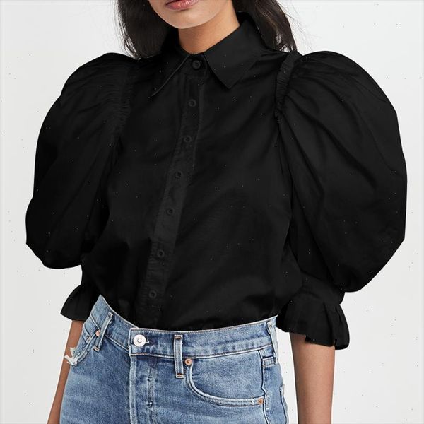 

vonda 2021 women blouses and casual turn down neck half sleeve party shirts plus size long lantern sleeve shirts 5xl blusas, White
