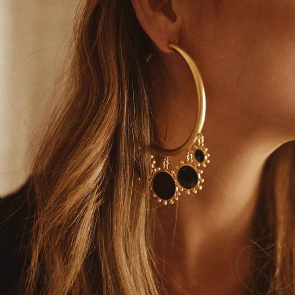 

cute small vintage enamel hoop earrings for women geometric hollow black earrings pendientes mujer jewelry accesorios, Golden;silver