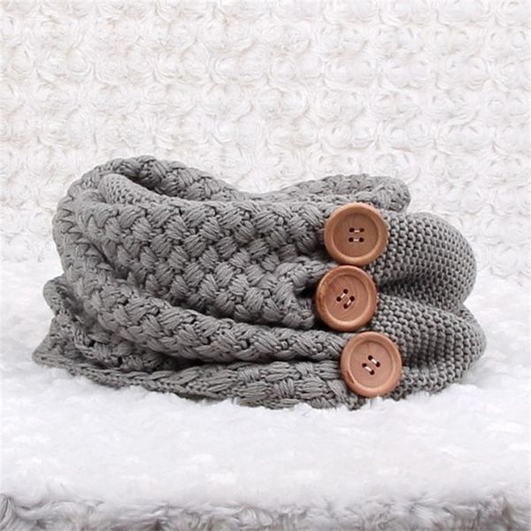 

winter warm knit infinity scarf brand luxury women solid color crochet pattern basic chunky big button knit snood ring scarf 201218, Blue;gray