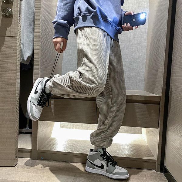 

men's pants neploha autumn winter thicken warm woman korean streetwear casual long male oversize solid color, Black