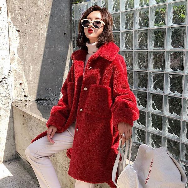 

real fur coat 100% wool female jacket autumn winter coat women clothes 2020 korean vintage sheep shearing abrigo mujer zt35791, Black