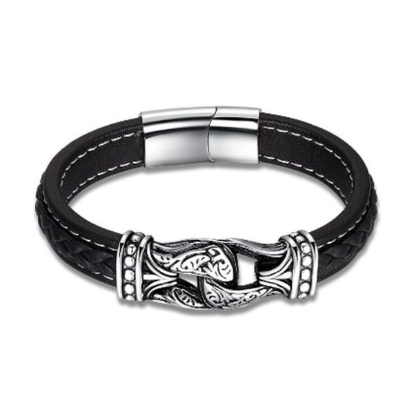 

bangle fashion men's vintage viking leather bracelet, Black
