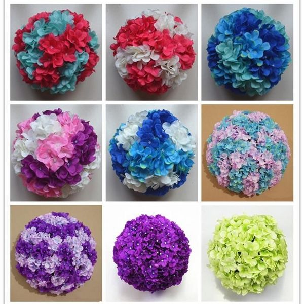 11 polegadas Artificial Hydrangea Flor bola Pincushion casamento beijando bola pendurado artesanato para enfeites de natal decorações de chá de bebê